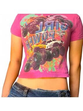 vintage early 2000s style Pink Monster Jam crop top